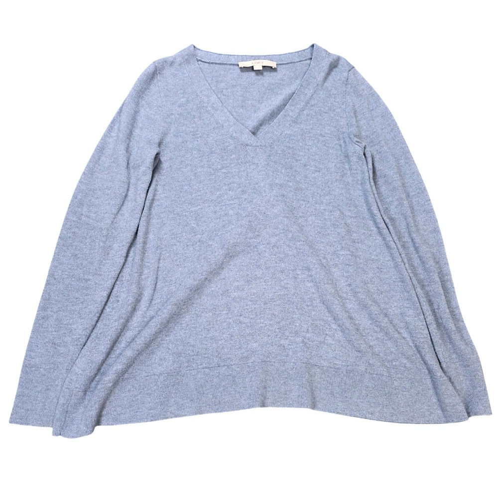 LOFT Long Sleeve Knit Sweater Women's XS Heather Blue V-Neck Flare Soft Relaxed
